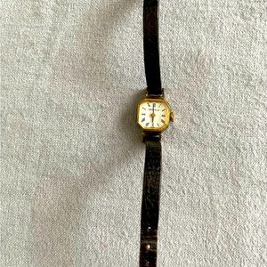 Vintage 1960’s Caravelle ladies watch. Sterling silver back.Genuine leather band